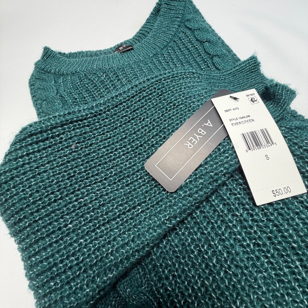 A Byer Cable Knit Sweater Womens Small Evergreen Green Cropped‎ mNWT